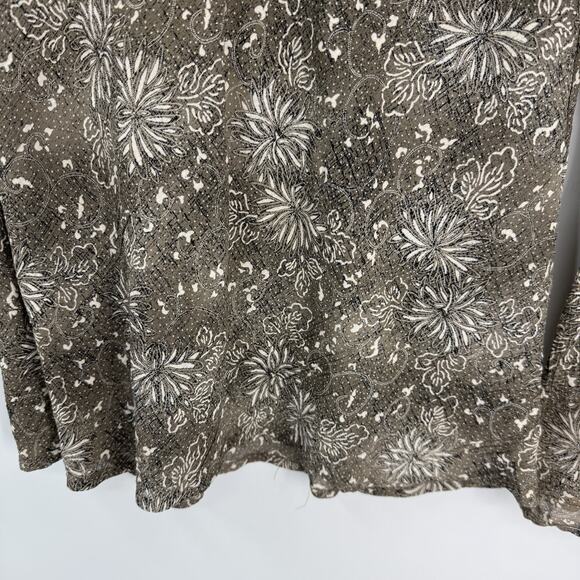 J Jill Medium Long Sleeve Top Gray Floral 1/4 Button Pullover Fairycore Y2K Vtg - Picture 5 of 9
